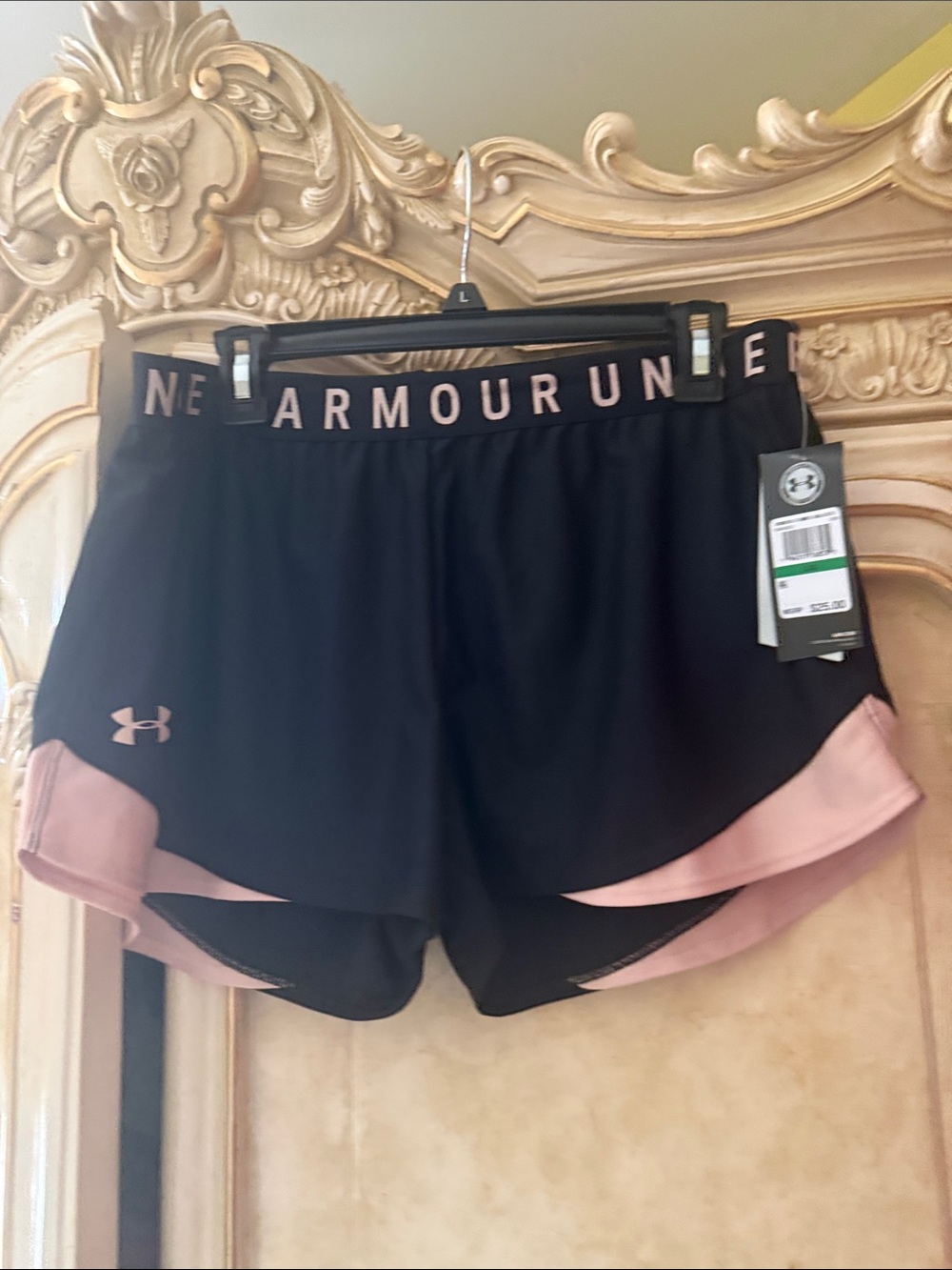 Under Armour Women’s Black with Pink Trim Athletic Running Shorts